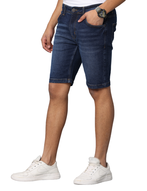 Men's Dark Blue Slim Fit Strechable Denim Shorts