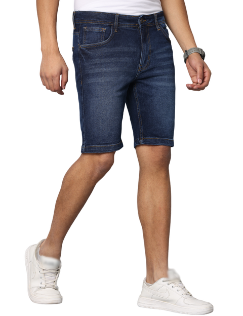 Men's Dark Blue Slim Fit Strechable Denim Shorts