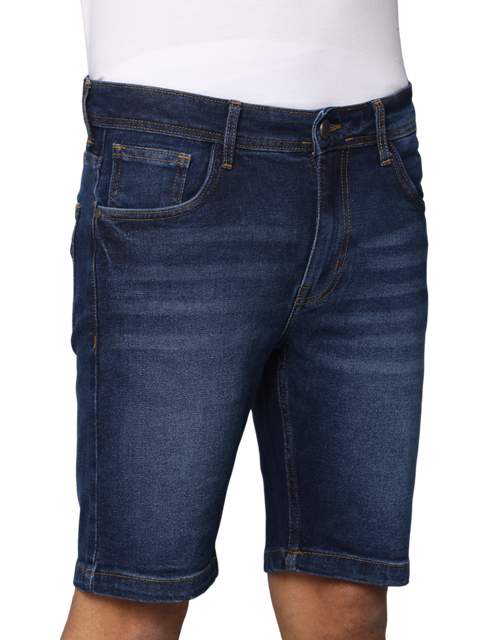 Men's Dark Blue Slim Fit Strechable Denim Shorts