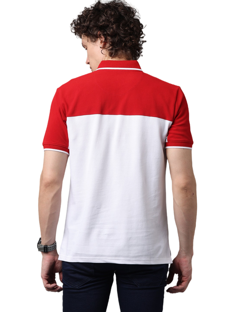 Men's Short Sleeve Cut and Sew Polo T-Shirt, Red and White