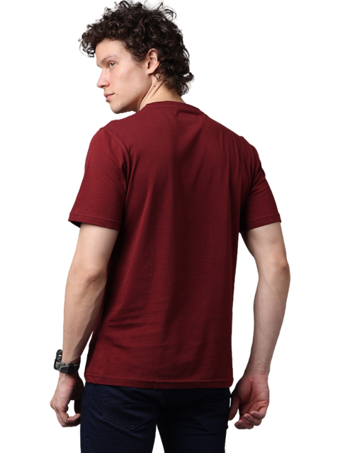 Men's Printed Round Neck Maroon T-Shirt