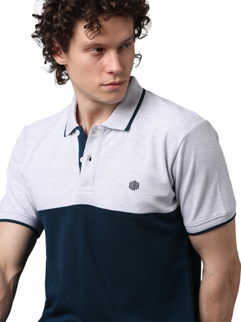 Men's Teal and Grey Short Sleeve Cut and Sew Polo T-Shirt