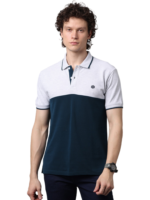 Men's Teal and Grey Short Sleeve Cut and Sew Polo T-Shirt