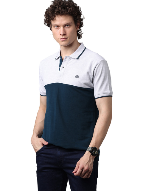 Men's Teal and Grey Short Sleeve Cut and Sew Polo T-Shirt