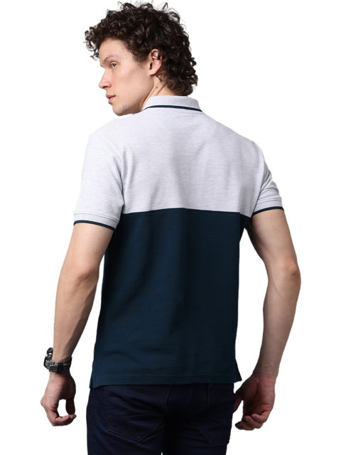 Men's Teal and Grey Short Sleeve Cut and Sew Polo T-Shirt