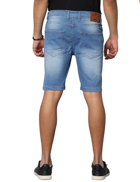 Men's Light Blue Slim Fit Light Faded Denim Shorts, Light Indigo