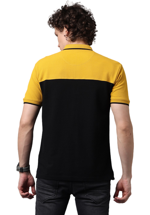 Men's Short Sleeve Mustard and Black Cut and Sew Polo T-Shirt