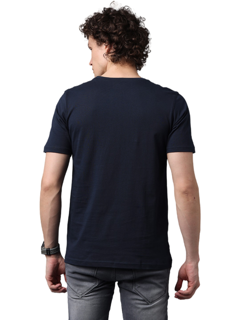 Men's Navy Blue Printed Round Neck T-Shirt