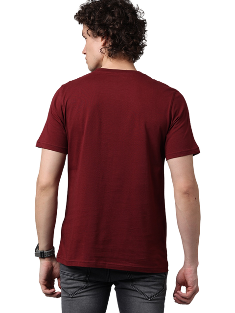 Men's Maroon Printed Round Neck T-Shirt