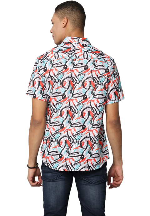 Men's Abstract Print Short Sleeves Casual Shirt