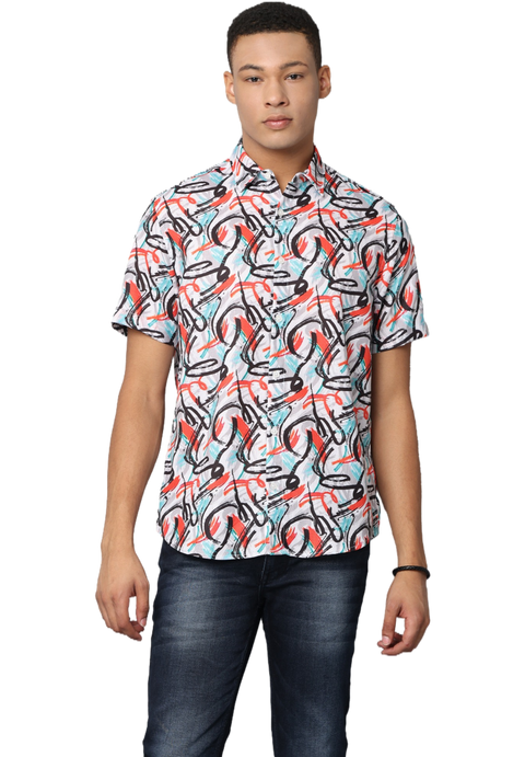 Men's Abstract Print Short Sleeves Casual Shirt