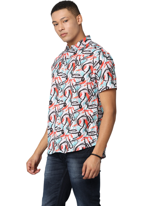 Men's Abstract Print Short Sleeves Casual Shirt