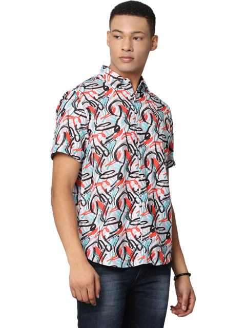 Men's Abstract Print Short Sleeves Casual Shirt