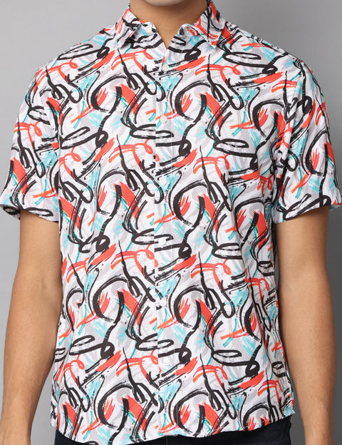 Men's Abstract Print Short Sleeves Casual Shirt