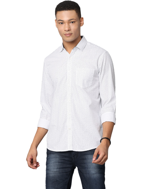 Men's White Slim Fit Full Sleeve Casual Shirt