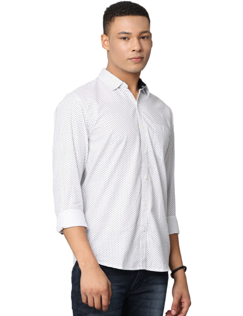 Men's White Slim Fit Full Sleeve Casual Shirt