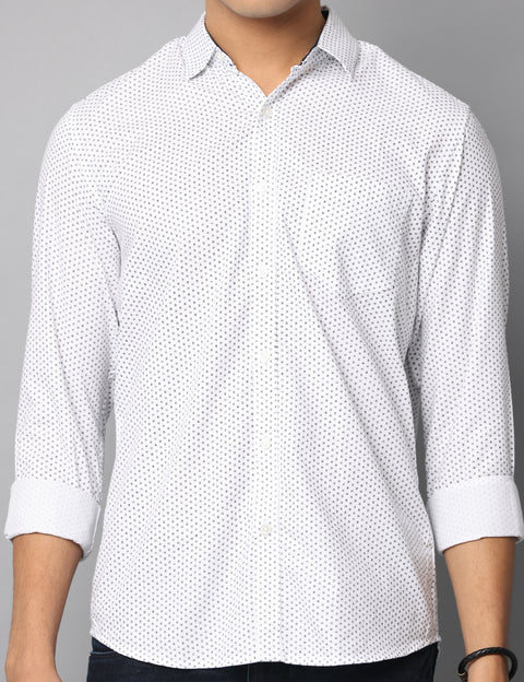 Men's White Slim Fit Full Sleeve Casual Shirt