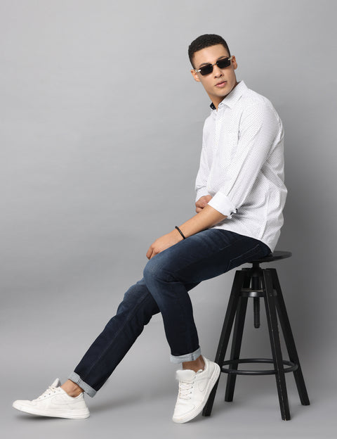 Men's White Slim Fit Full Sleeve Casual Shirt