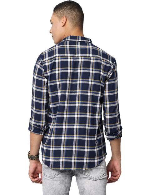 Men's Slim Fit Casual Full Sleeve Checkered Shirt, Navy Blue