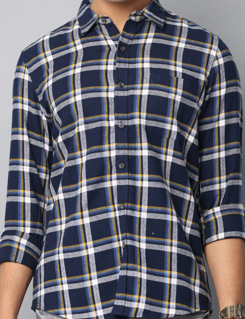 Men's Slim Fit Casual Full Sleeve Checkered Shirt, Navy Blue