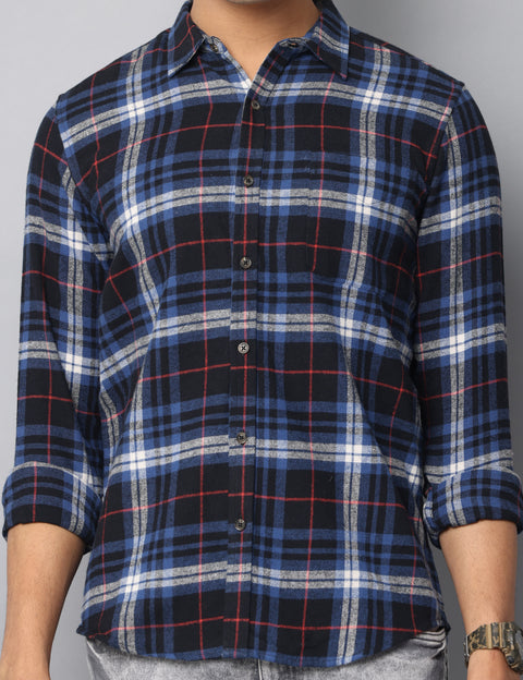 Men's Navy Blue Slim Fit Casual Full Sleeve Checkered Shirt