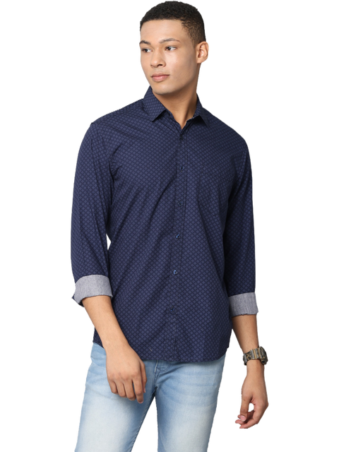 Men's Blue Long Sleeve Slim Fit Casual Shirt