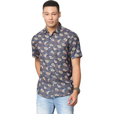 Men's Floral Print Short Sleeves Casual Shirt