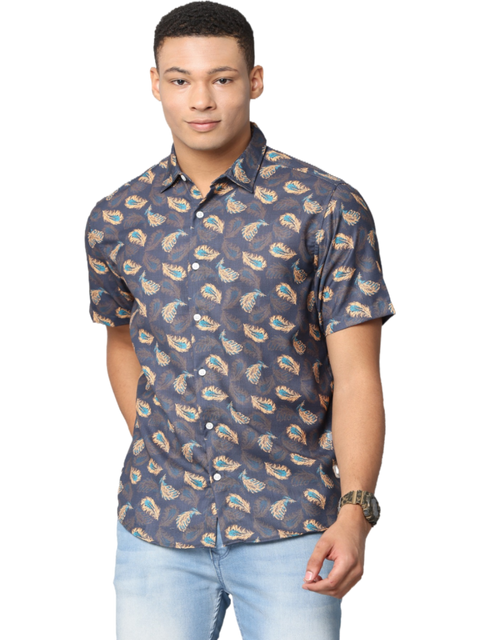 Men's Floral Print Short Sleeves Casual Shirt