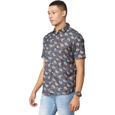 Men's Floral Print Short Sleeves Casual Shirt