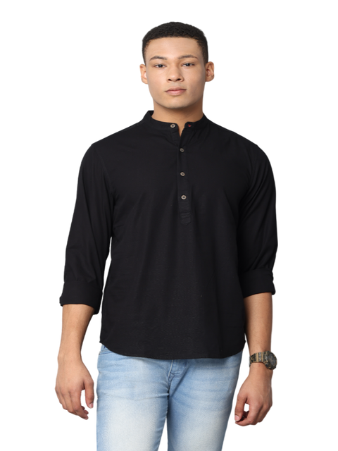 Men's Slim Fit Full Sleeve Solid Kurta Shirt, Black