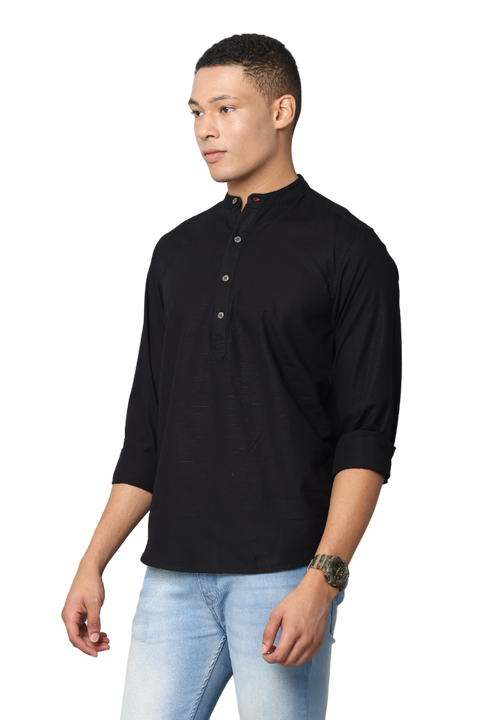 Men's Slim Fit Full Sleeve Solid Kurta Shirt, Black