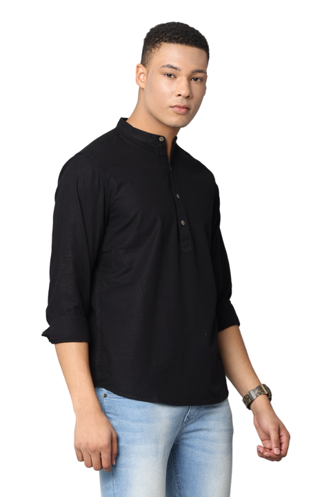 Men's Slim Fit Full Sleeve Solid Kurta Shirt, Black