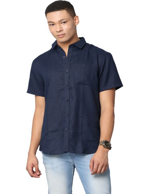 Men's Linen Slim Fit Casual Half Sleeve Shirt