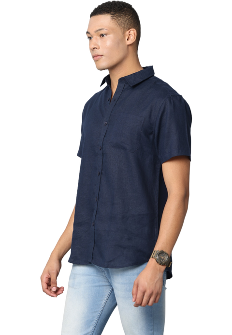 Men's Linen Slim Fit Casual Half Sleeve Shirt