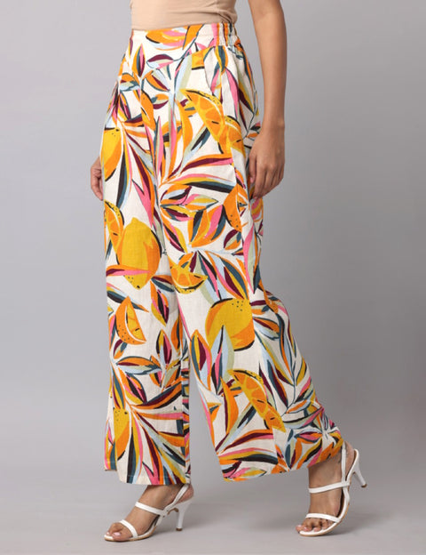 Women's Multi Colour Printed Linen Palazzo