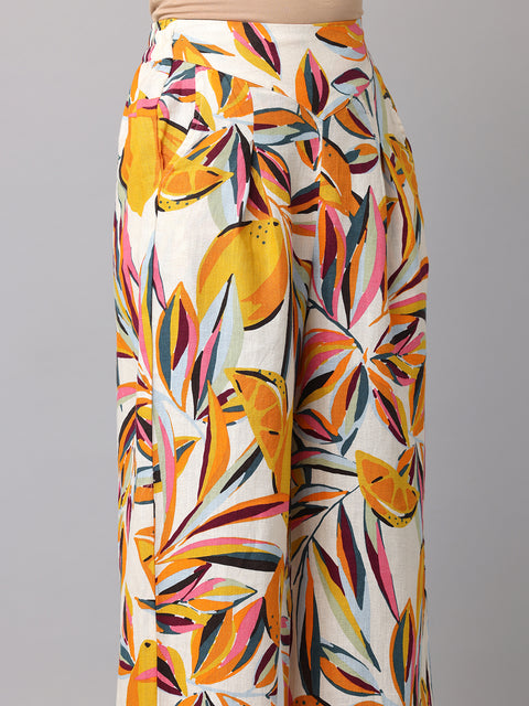 Women's Multi Colour Printed Linen Palazzo