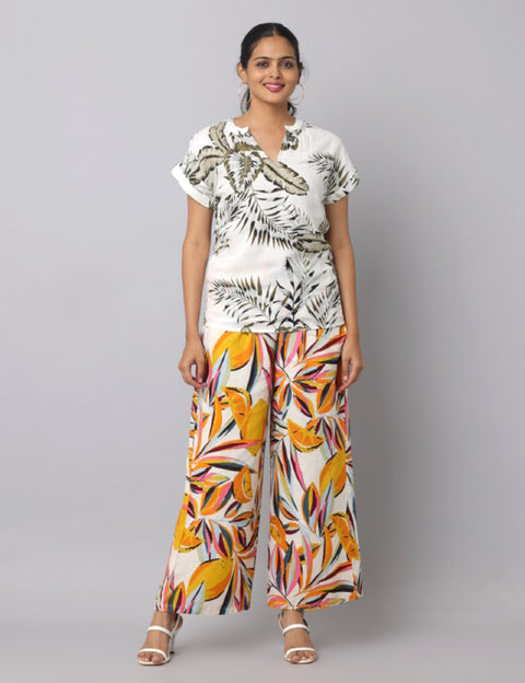 Women's Multi Colour Printed Linen Palazzo