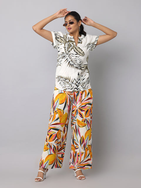 Women's Multi Colour Printed Linen Palazzo