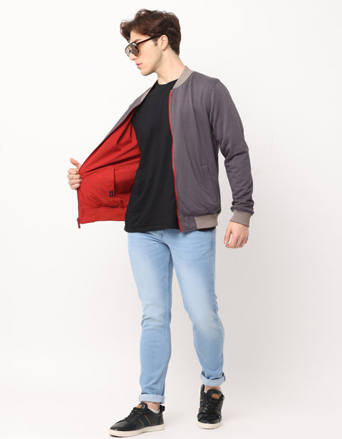 Men's Slim fit Reversible Red & Grey Full Sleeve Jacket