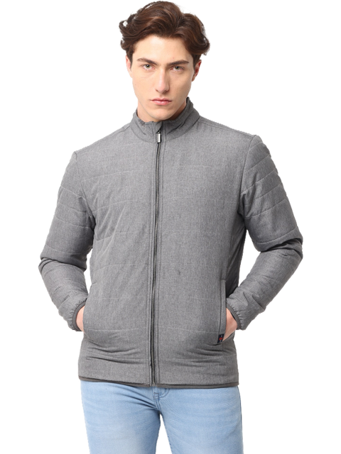 Men's Slim fit Full Sleeve Puffer Jacket, Light Grey