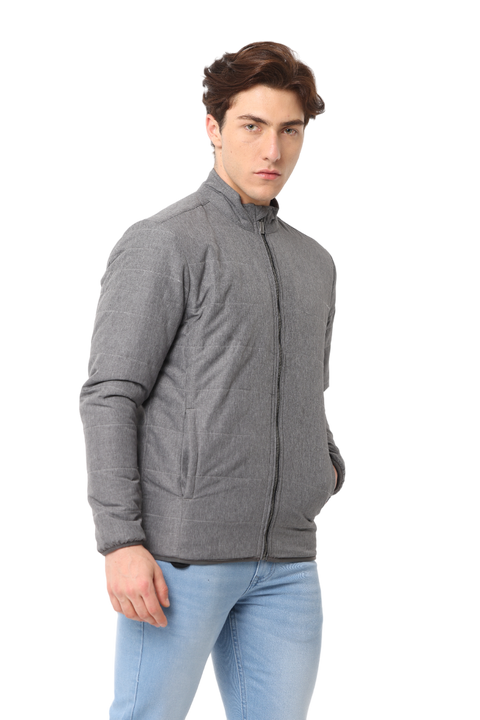 Men's Slim fit Full Sleeve Puffer Jacket, Light Grey