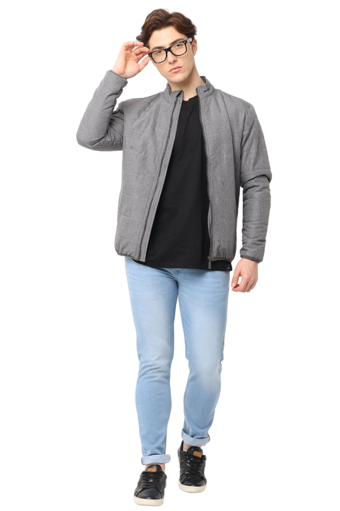 Men's Slim fit Full Sleeve Puffer Jacket, Light Grey