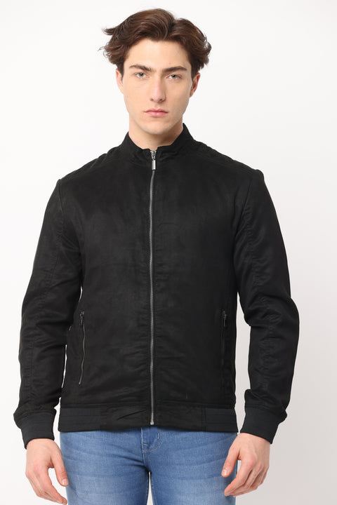 Men's Slim Fit Solid Black Full Sleeve Jacket