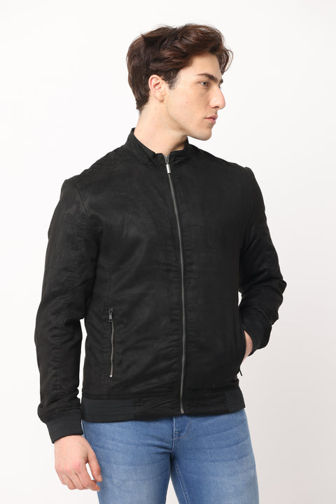 Men's Slim Fit Solid Black Full Sleeve Jacket