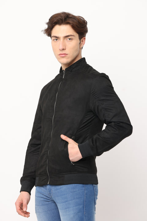 Men's Slim Fit Solid Black Full Sleeve Jacket