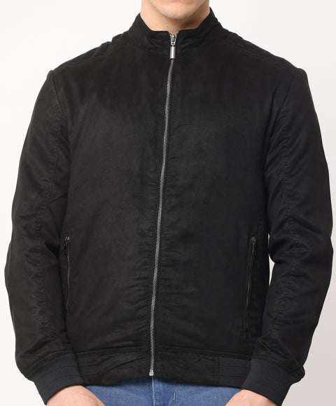 Men's Slim Fit Solid Black Full Sleeve Jacket