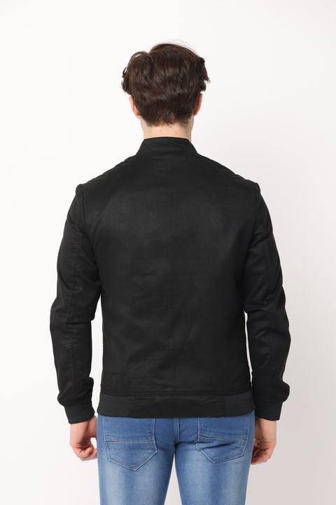 Men's Slim Fit Solid Black Full Sleeve Jacket