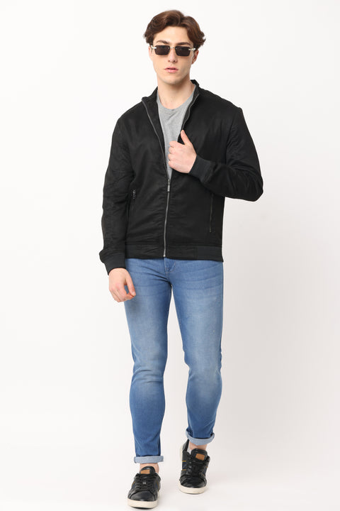 Men's Slim Fit Solid Black Full Sleeve Jacket