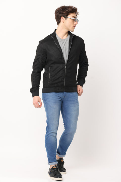 Men's Slim Fit Solid Black Full Sleeve Jacket