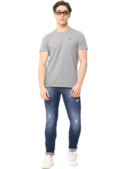 Men's Dark Blue Stone Wash Distressed Denim Jeans